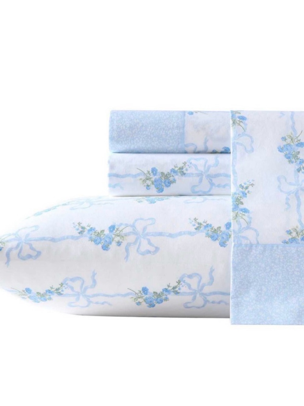 Laura Ashley Queen Blue/White Floral Cottage Sheet Set ~ Charming NWT